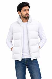 Chaleco Acolchado de Lona Amarilla Gruesa para Hombre, Estilo Industrial, Cuello Alto, Cierre Frontal con Cremallera, Sin Mangas, Chaqueta de Invierno con Relleno de Algodón - Product Image 2