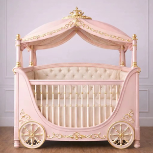 Lit bébé de luxe en bois massif, design berceau de princesse, avec baldaquin, style royal classique, mobilier de chambre d'enfant. - Product Image 1