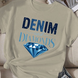 เสื้อยืดผู้หญิง comfit ผ้ายีนส์และเพชร - Product Image 2