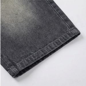 Pantalones cortos de mezclilla de alta calidad estilo streetwear, lavados y desgastados, con logo impreso por transferencia térmica, jeans largos en blanco para venta al por mayor. - Product Image 6