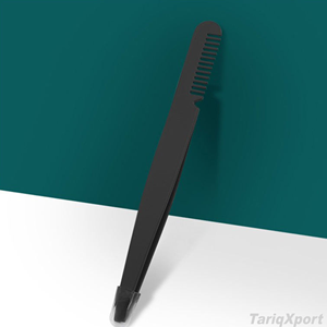Pince à épiler inclinée en acier inoxydable noir mat avec peigne, logo personnalisé, outil de beauté haut de gamme - Product Image 5
