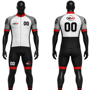 Ensemble de maillot et de short de cyclisme unisexe Orvo Sports, rouge, jaune, noir, impression par transfert thermique, respirant, polyester 160g, logo personnalisé, équipe - Product Image 4