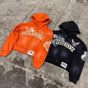 Sudaderas con Capucha Personalizadas Estilo Streetwear, Desgastadas, con Pedrería, Corte y Costura Gráfica, Estilo Y2K - Product Image 3
