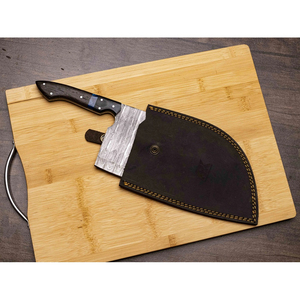 Cuchillo de Chef Burraq OEM Hecho a Mano de Acero de Damasco de Grado Industrial, Cuchillo Multifuncional con Patrón Trenzado, Mango de Madera y Funda de Cuero - Product Image 3