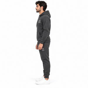 Ensemble de survêtement unisexe gris foncé en molleton écologique, à manches longues, couleur unie, décontracté, avec poches latérales et cordon de serrage – Grande Vente - Product Image 3