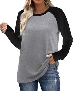 Camisetas de Manga Larga para Mujer, Color Block, Cuello Redondo, Estilo Casual, Básicas, Ropa de Otoño 2026, Moda, 100% Algodón, 180 GSM - Product Image 1