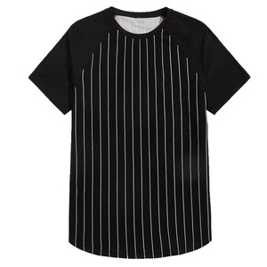 Camiseta lisa de cuello redondo para hombre, camisa deportiva de poliéster de manga corta, negra, a rayas, con estampado personalizado, OEM - Product Image 1