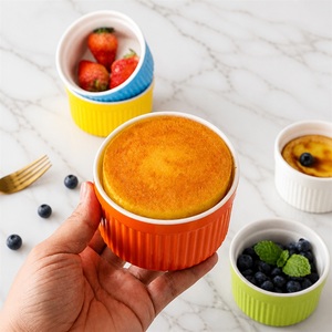 Petits ramequins en céramique colorés à rayures, résistants au four, pour desserts, pour la maison, la cuisine et la pâtisserie en restaurant - Product Image 2