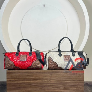 Western Design Hair on Metallic Cowhide Tooled <b>Leather</b> Travel <b>Duffel</b> <b>Bags</b> High Quality Large Capacity Travel Weekender <b>Bag</b> - Product Image 1