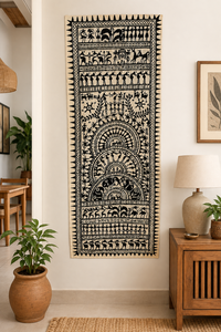 Peinture artisanale traditionnelle Pattachitra d'Orissa, art populaire tribal, motif arbre de vie, forme de feuille, décoration murale en bois pour la maison, par SSD Market - Product Image 5