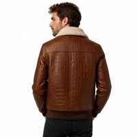Blouson aviateur en cuir pleine fleur gaufré croco pour homme, col en fourrure ciselée personnalisé OEM, design rétro texturé pour l'hiver