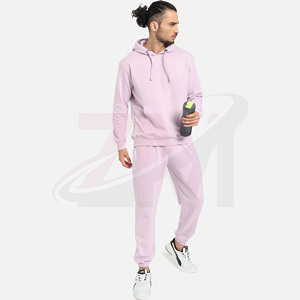 Ensemble de survêtement décontracté pour homme grande taille rose clair à capuche, manches longues, poches latérales, 100 % coton, logo de marque personnalisé - Product Image 5