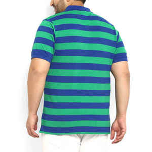 Polo rayé pour homme, manches courtes, tricoté, décontracté, grande taille, été, vert, bleu, motif, coton, avec logo personnalisé - Product Image 3