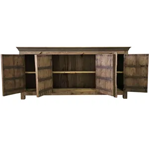 Aparador de Madera India Reciclada Estilo Vintage con Cuatro Puertas Metálicas Antiguas, Mueble Rústico de Almacenamiento - Product Image 4