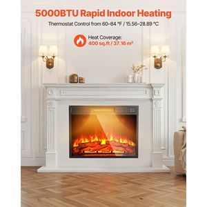 Cheminée électrique moderne encastrable murale de 23 pouces avec 3 niveaux de luminosité réglables, minuterie 24h, télécommande et matériau en verre - Product Image 2