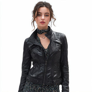 Blouson en cuir pour femme Letterman, taille plus, style motard, pour la moto - Product Image 3