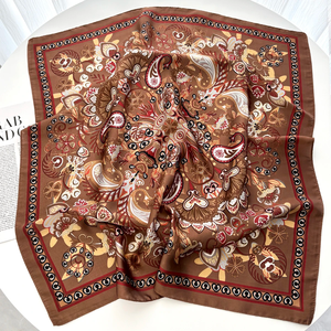 Spring Summer Lotus Print Satin <b>Scarf</b> <b>Square</b> Neckerchief for Women Head Wrap Fashion Decorative Accessory Bandana - Product Image 2