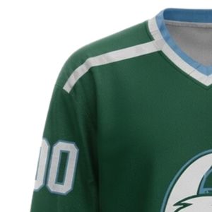 Camiseta Deportiva de Hockey sobre Hielo Sublimada Verde y Blanca para Hombre, Cuello en V, Manga Larga, de Poliéster, para Entrenamiento y Partidos - Product Image 4