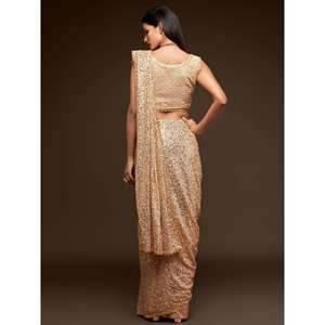 Impresionante marfil lentejuelas Georgette Party Wear Saree - Product Image 1