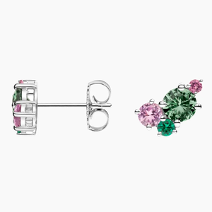 Pendientes de plata con piedras de turmalina rosa y verde, diseño minimalista para mujer, uso diario - Product Image 2