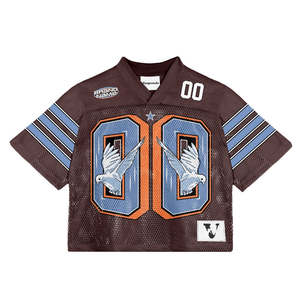 Maillot de sport surdimensionné en maille à strass personnalisé pour homme, style streetwear, imprimé par sublimation, col en V, maillot de football américain - Product Image 4