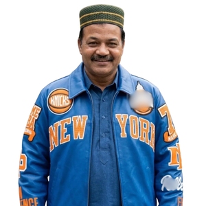 Chaqueta Bomber Unisex de Piel Auténtica de los New York Knicks, 1 MOQ |   Baloncesto Varsity Azul Rey con Contraste Transpirable - Product Image 4