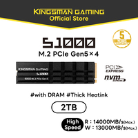 SSD Kingsman Gaming S1000 M.2 PCIe Gen5 2TB Internal dengan Heatsink untuk Desktop 14000MB/s Baca/13000MB/s Tulis