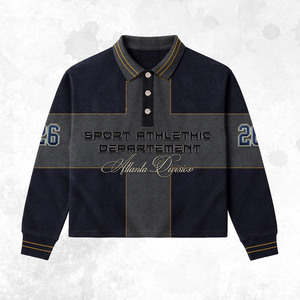 T-shirt de rugby en coton doux 260 GSM, à carreaux foncés, manches longues, broderie personnalisée, logo en perles, polos de rugby pour hommes - Product Image 2