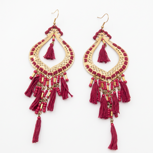Handmade Wholesale Custom OEM ODM Iron Thread Maroon Tassel <b>Chandelier</b> Earrings DECORYUG - Product Image 1
