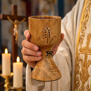 Calice d'église en bois sculpté à la main, fait main, pour la communion chrétienne, coupe religieuse d'autel, finition polie, écologique - Product Image 4