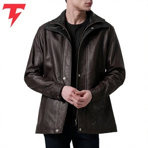 Abrigo Largo de Invierno de Cuero Genuino Ecológico, Transpirable, Impermeable y Antiarrugas con Cuello Mao y Doble Botonadura - Product Image 2