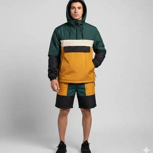 Ensemble de sport deux pièces pour homme : veste coupe-vent zippée à capuche et short de cycliste – Nouveauté - Product Image 1