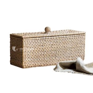 Caja de Almacenamiento Rectangular de Mimbre Tejido, Duradera y Ecológica, con Tapa, Cesta Organizadora Moderna, Decoración Natural para el Hogar sin Electricidad - Product Image 1