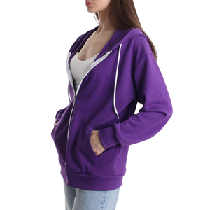Sudadera con capucha extragrande para mujer, color violeta sólido, con cremallera, tejido premium de secado rápido, estilo vintage, OEM. - Product Image 3