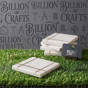 Juego de 6 Posavasos de Mármol Natural con Incrustaciones de Latón, Elegante Protector de Mesa, Posavasos Decorativos de Piedra - Product Image 1