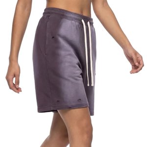 High Demanding Custom <b>Men</b> Vintage Washed Sweat <b>Shorts</b> Oversized Casual Streetwear Distressed Drawstring Gym <b>Lounge</b> <b>Shorts</b> Purple - Product Image 3
