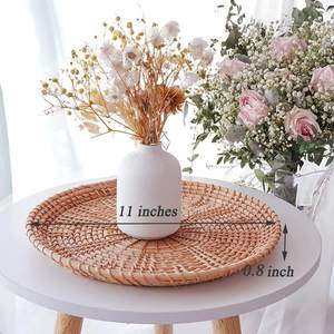 Round Rattan Woven Serving Tray with Handles Stylish Breakfast <b>Drinks</b> Snack Tray for Coffee Table Home Decor - Product Image 4