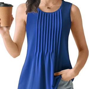 Camisetas sin mangas de verano para mujer 2025, con botones frontales, ajuste holgado informal, poliéster/algodón, para vacaciones en la playa, venta al por mayor - Product Image 3