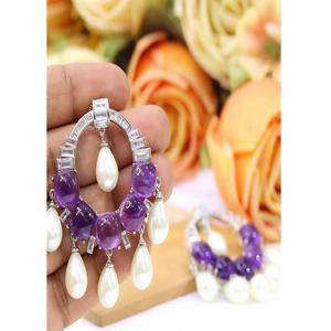 ต่างหูแบบติดหูทรงสวยหรู คุณภาพพรีเมียม ทำจากทองเหลืองชุบเงิน ประดับเพชรซีกอน เหมาะสำหรับผู้หญิงใส่ไปงานเลี้ยงตอนเย็น - Product Image 1