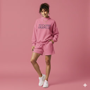 Comfortable Womens <b>Mock</b> <b>Neck</b> Solid Fleece <b>Top</b> and Shorts Set Soft 100% Cotton Summer Casual for Wear - Product Image 2