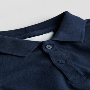 Men's <b>Navy</b> Solid Short Sleeve <b>Polo</b> <b>Shirt</b> Cotton Pique Casual Knitted Anti-Wrinkle Regular Fit - Product Image 3