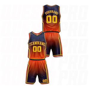 ชุดบาสเก็ตบอลราคาส่ง ล่าสุดมาใหม่ ขายดี ลายพิมพ์ซับลิเมชั่น ออกแบบเองได้ สีไล่ระดับน้ำเงินส้ม - Product Image 2