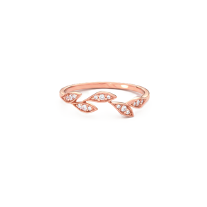Anillo Apilable Minimalista con Diseño de Hoja y Diamante de Laboratorio Redondo, Oro Sólido de 14K/18K, Inspirado en la Naturaleza, Anillo Delicado de Promesa de Boda - Product Image 2