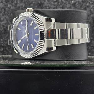 Reloj de Lujo para Hombre de 41 mm, Acero Inoxidable, Mecánico Automático, Analógico, Esfera Azul con Efecto Rayos de Sol, Bisel Estriado, Correa de 16 mm - Product Image 3