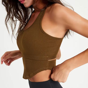 Débardeur de sport côtelé sans manches à col en U haute résistance, antichoc, séchage rapide, push-up, pour femme - Product Image 2