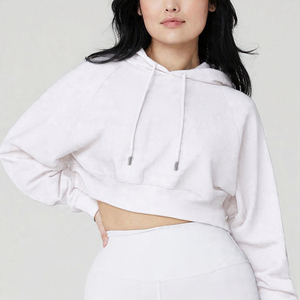 <b>Oversized</b> Cropped <b>Hoodie</b> for Women Soft Pullover Sweatshirt with Hood Drawstring Loose Fit <b>Lounge</b> Top Quality Manufacturer - Product Image 5