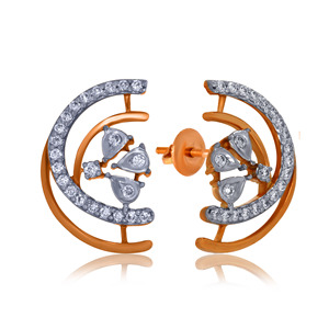 Boucles d'oreilles clous en or rose 14 carats avec diamants de laboratoire ronds et en forme de poire, design floral circulaire ouvert, bijoux fins pour femmes - Product Image 1