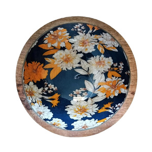 Cuenco de madera de mango hecho a mano con superficie de esmalte impreso, plato seguro para alimentos para patatas fritas, ensalada o fruta, empaquetado al por mayor en caja para suministro - Product Image 4