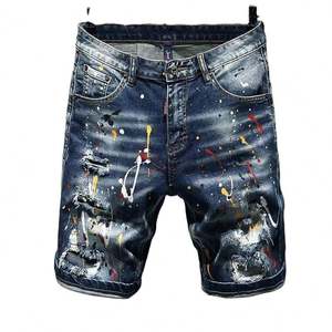 Shorts cargo en jean décontractés à taille haute pour hommes, style pakistanais, avec poches délavées, 100 % coton, écologiques - Product Image 1