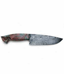Cuchillo utilitario de hoja fija de acero de Damasco hecho a mano, grado DIY, con mango de resina y madera multicolor personalizado OEM, herramienta de preparación para chef - Product Image 1
